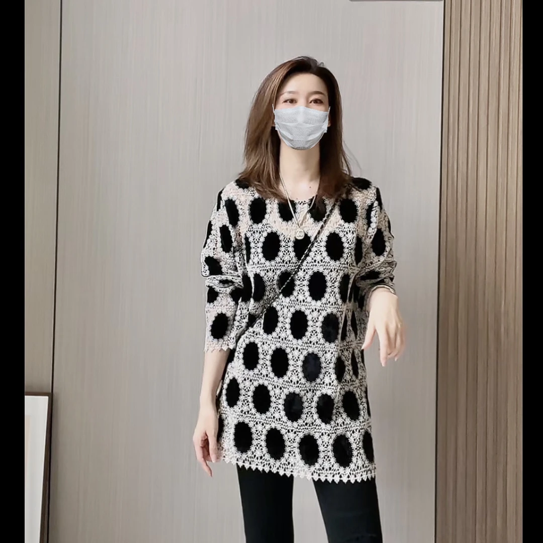 Miss.Z【小众蕾丝镂空侧开衩】丝绒上衣#0857春游出行衣服