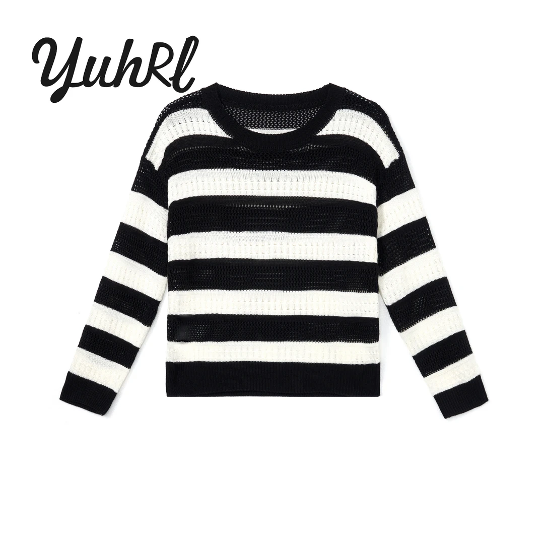 时尚宽松舒适毛衣休闲百搭条纹圆领套头衫#70004