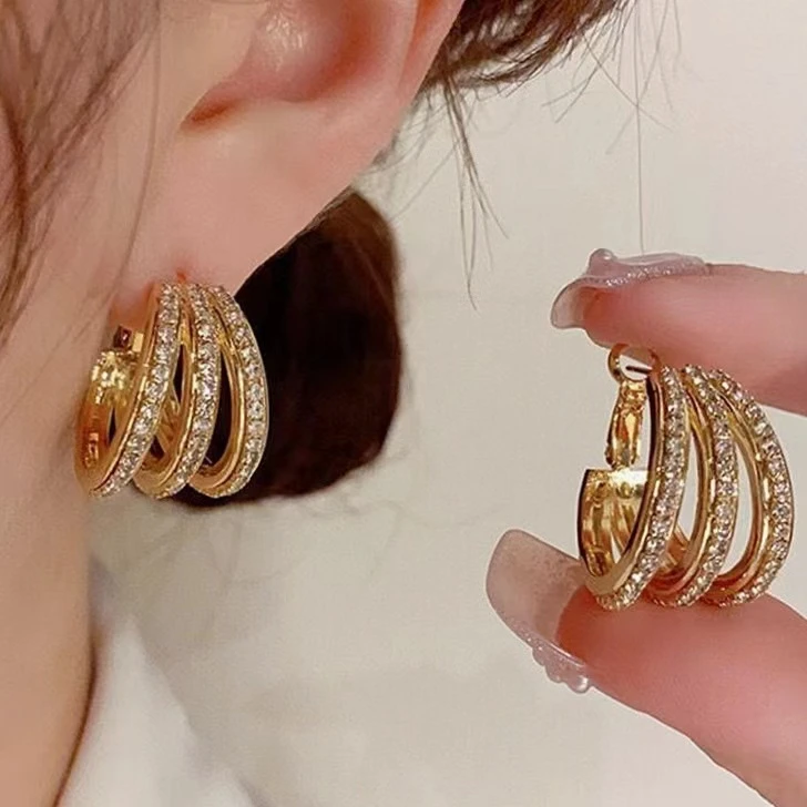 铜合金合成锆石耳饰 气质百搭三生三世耳圈耳环精致优雅耳扣834