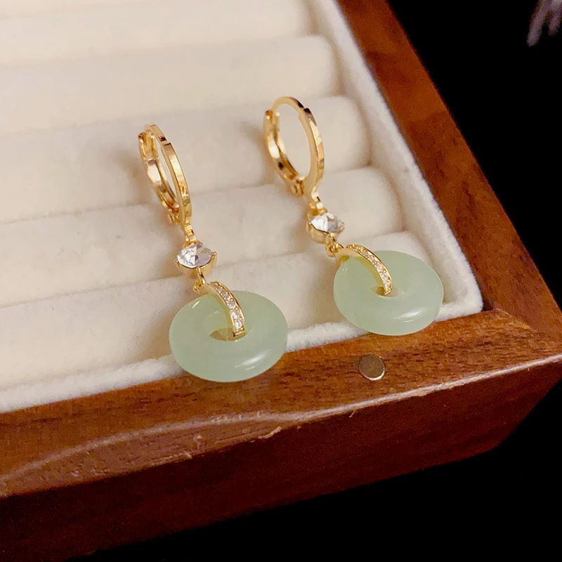 铜合金耳饰 轻奢时尚新中式复古宫廷风平安扣耳扣气质简约耳环