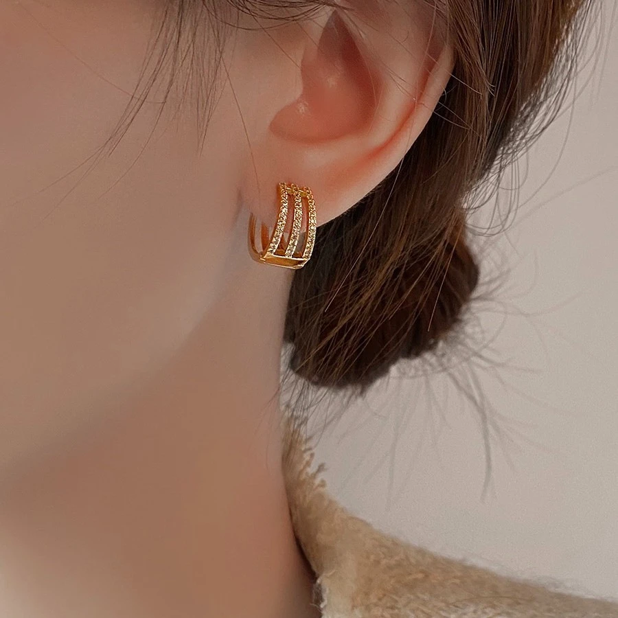 铜合金合成锆石耳饰  61三生三世百搭简约耳扣精致时尚气质耳圈