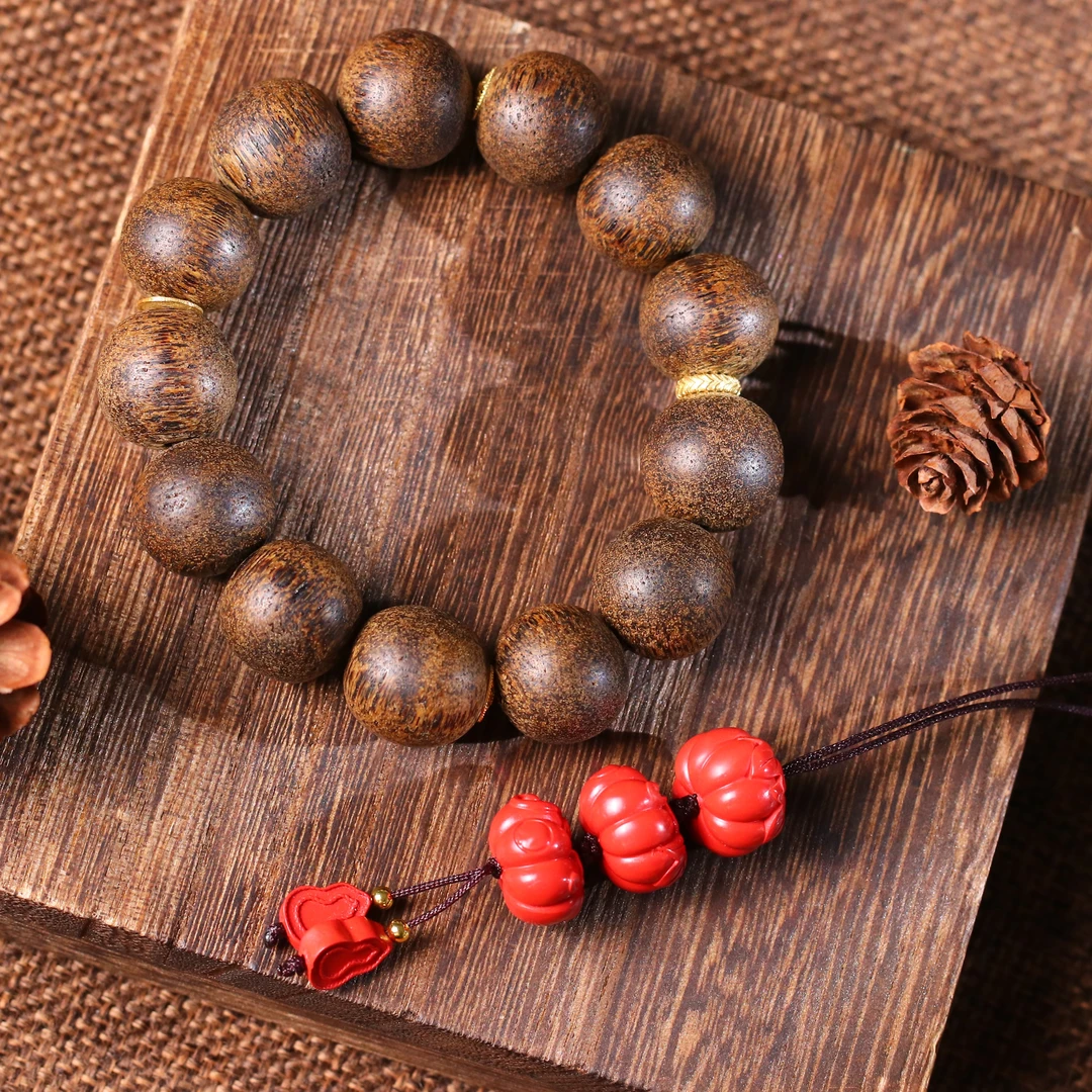 含辰砂工艺品【泓贝珠宝-K104】朱砂福寿瓜挂件手串套装多样性发