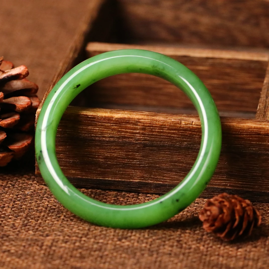 【泓贝珠宝-K610】和田玉碧玉老料乌兰海苹果绿手镯