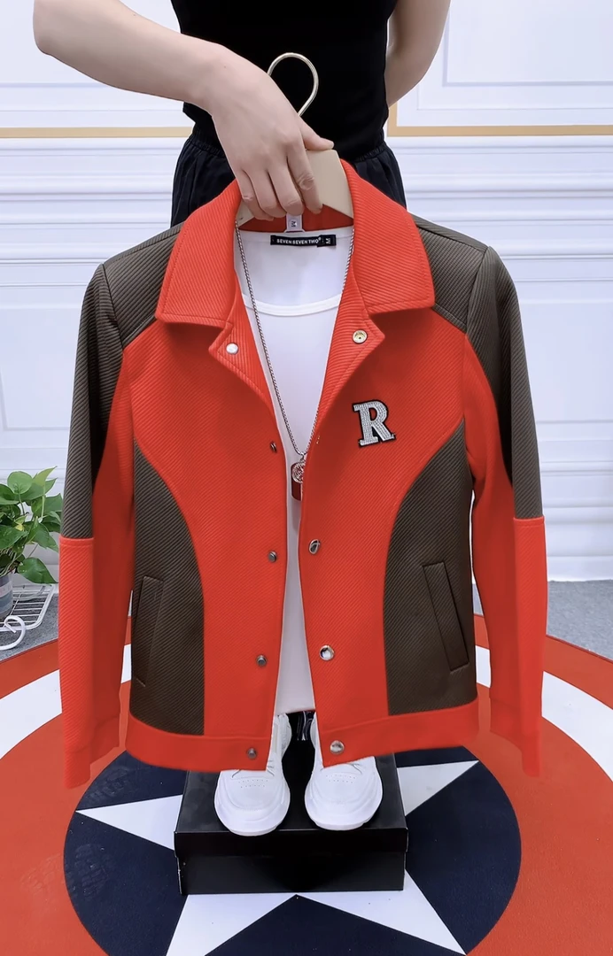 2023春秋新款网红夹克R字潮流男士痞帅拼色休闲百搭气质外套230