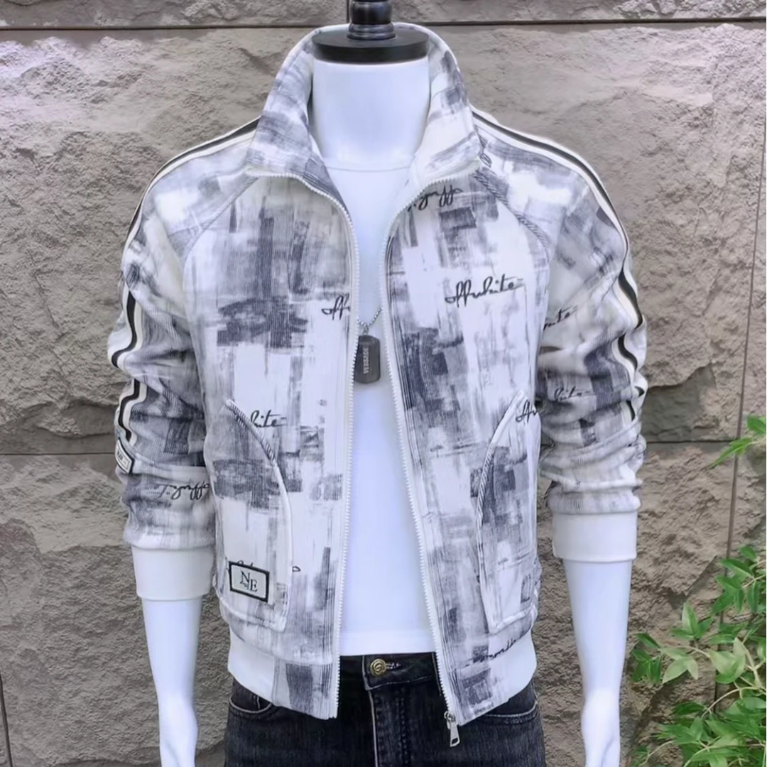 潮流韩版高品质男士灯芯绒迷彩百搭气质夹克休闲上衣时尚外套