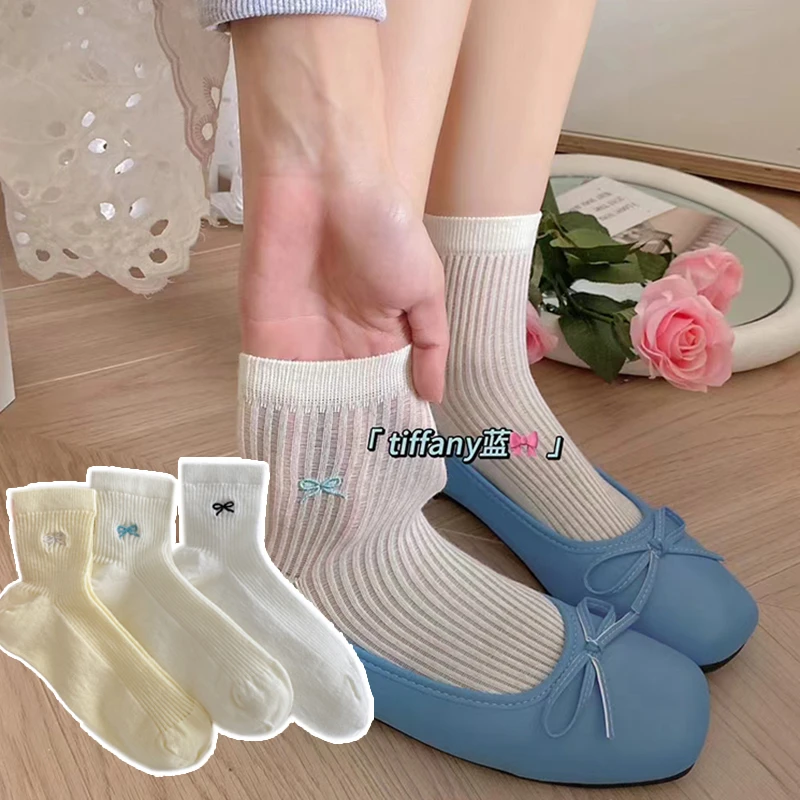 【无骨 刺绣】蝴蝶结白色芭蕾风夏季薄款日系jk配小皮鞋百搭短袜
