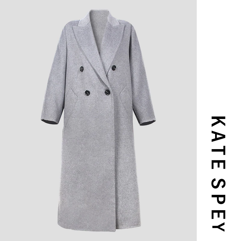 凯特丝蓓357#两色！水波纹双面大衣女中长款高端气质开衩外套1-001