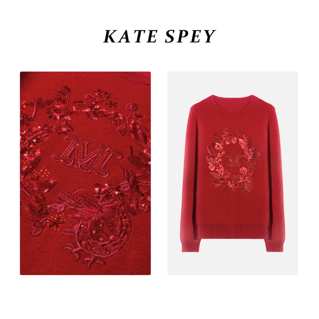 凯特丝蓓【晶姐专属】1151#烫钻花朵刺绣字母百搭针织衫毛衣女1-659