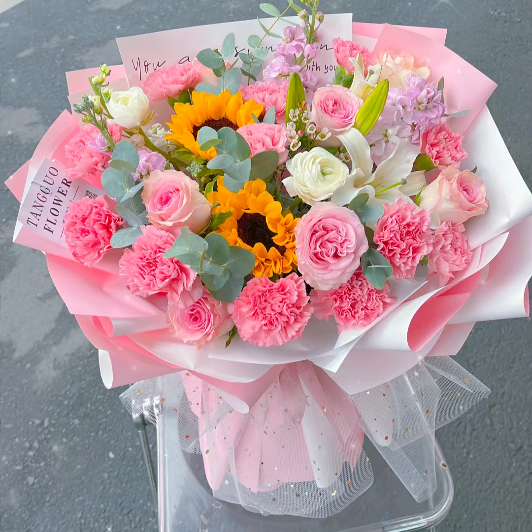 真花全国【送妈妈老师】玫瑰向日葵混搭生日花束鲜花速递同城配送