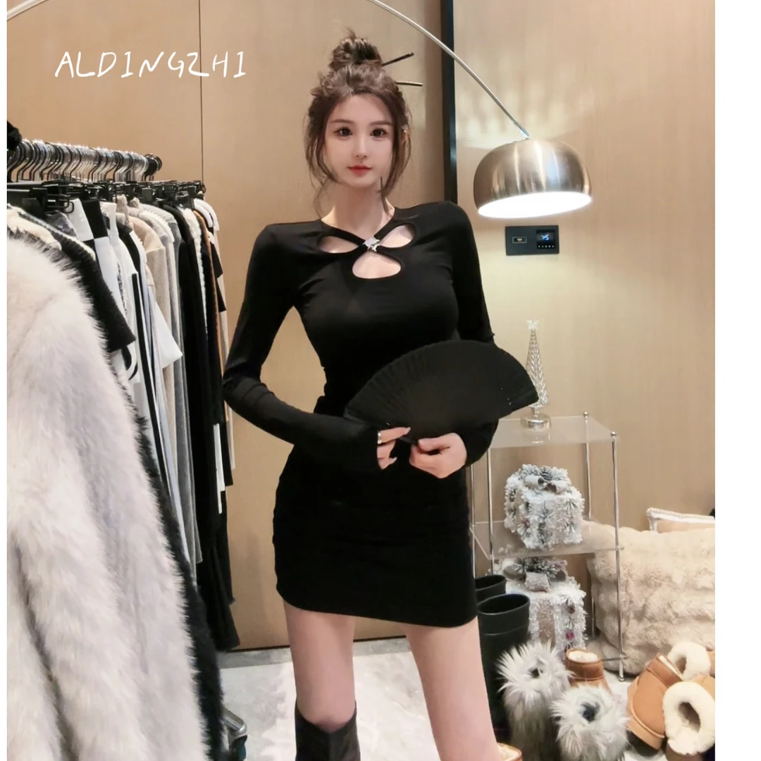 【AL DINGZHI】南韩女主 气质包臀连衣裙女修身黑色三穿辣妹连衣裙