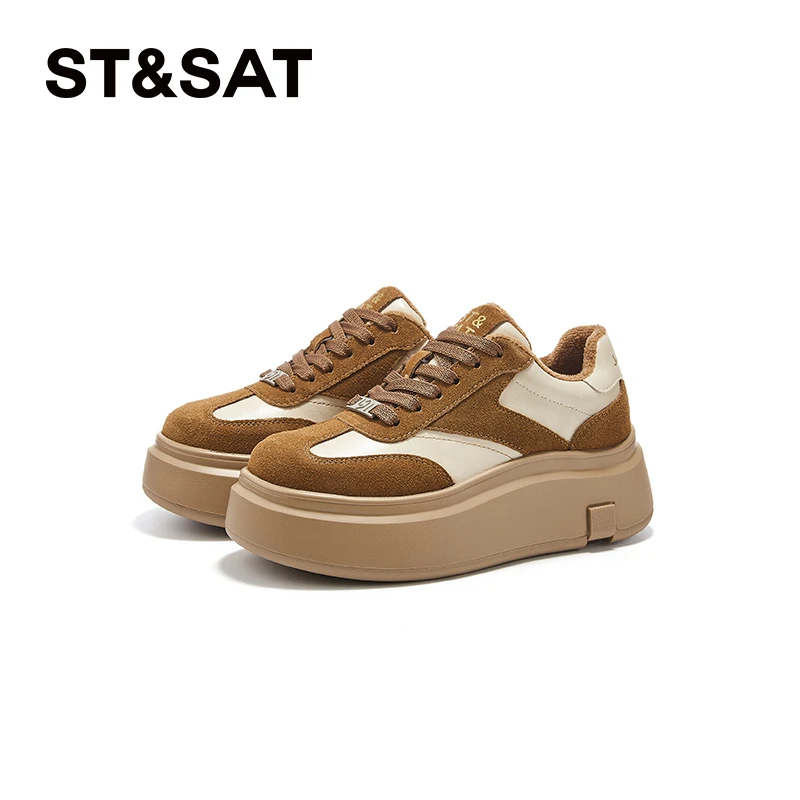 星期六复古厚底阿甘鞋女2025秋季新款潮流百搭小众舒适真皮休闲鞋