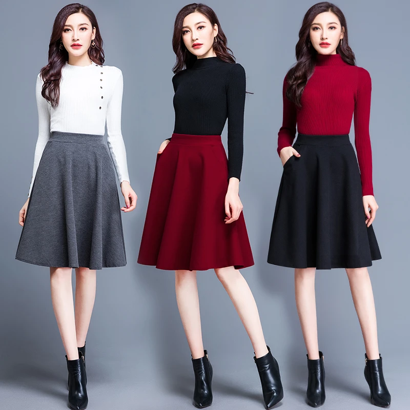 【裙长55】毛呢半身裙秋冬女中长款a字裙大码蓬蓬伞裙短裙子