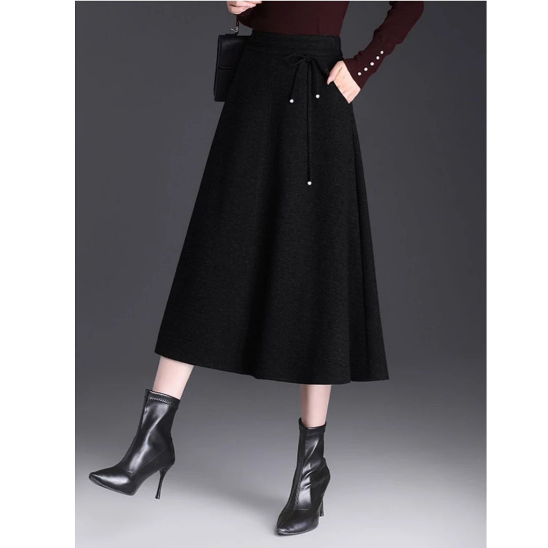 纯色毛呢半身裙a字裙高腰中长款百褶裙女秋冬大摆伞裙垂坠