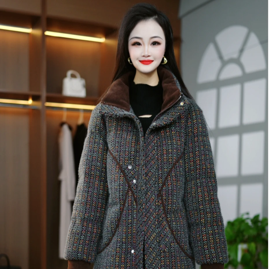 时尚冬季韩版遮肉显瘦气质拼接加厚中长款保暖白鸭绒羽绒服M-4XL