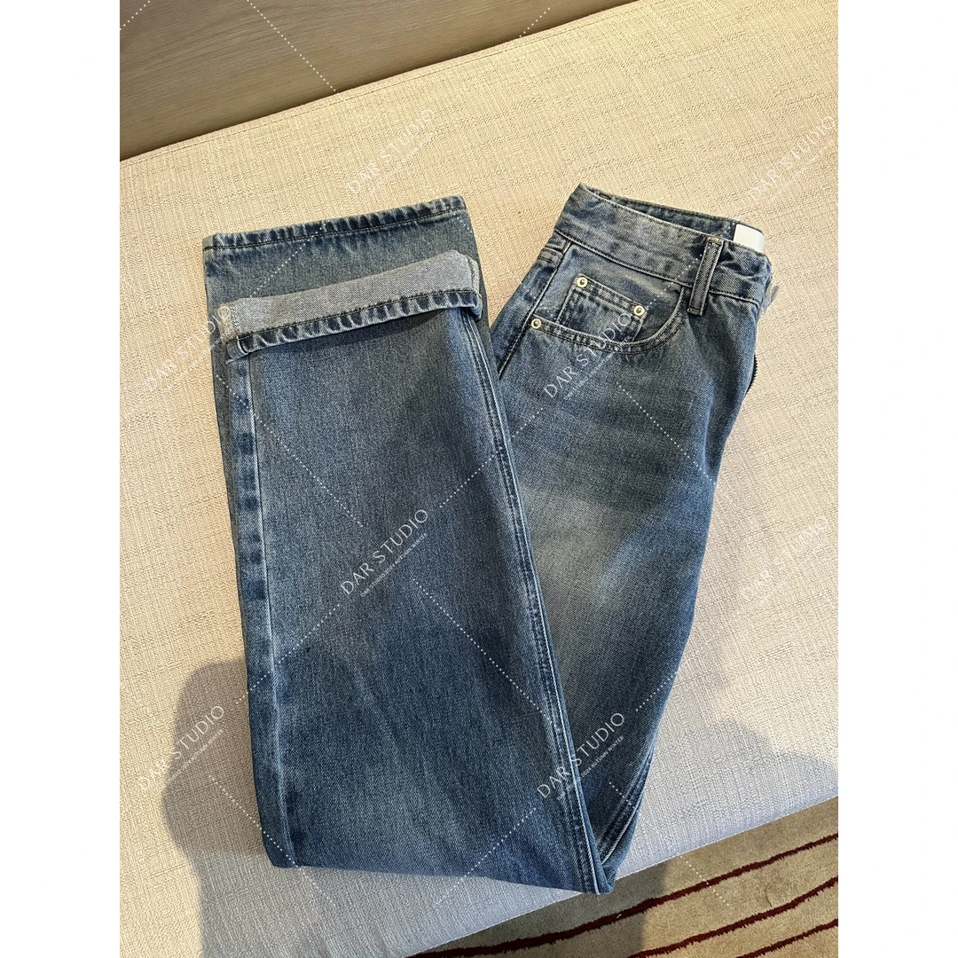 DAR STUDIO 【蓝色基调】2024秋冬新款百搭磨毛直筒休闲牛仔裤