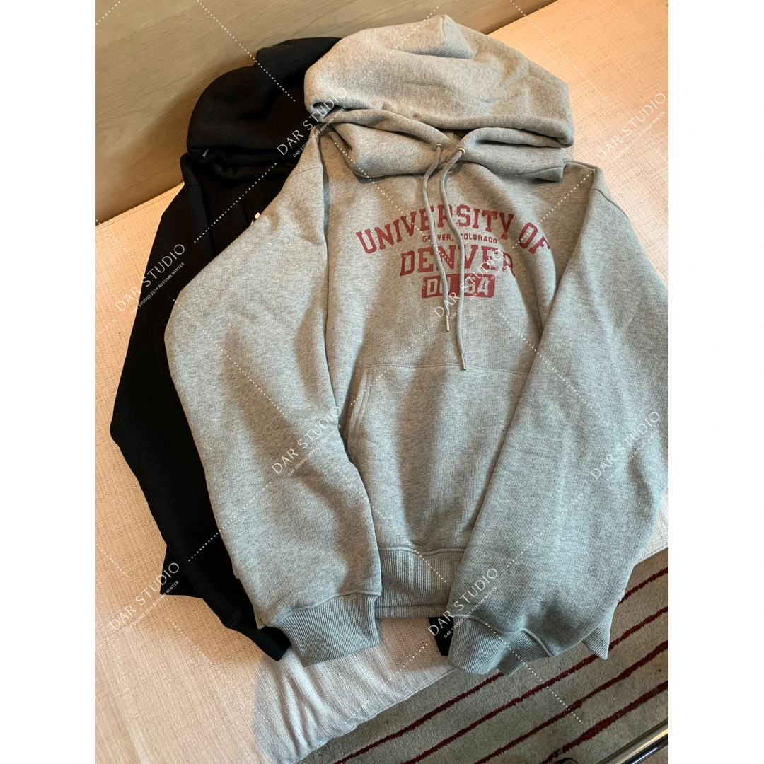 DAR STUDIO 深圳货【学院风卫衣】2024冬季加绒连帽卫衣86144