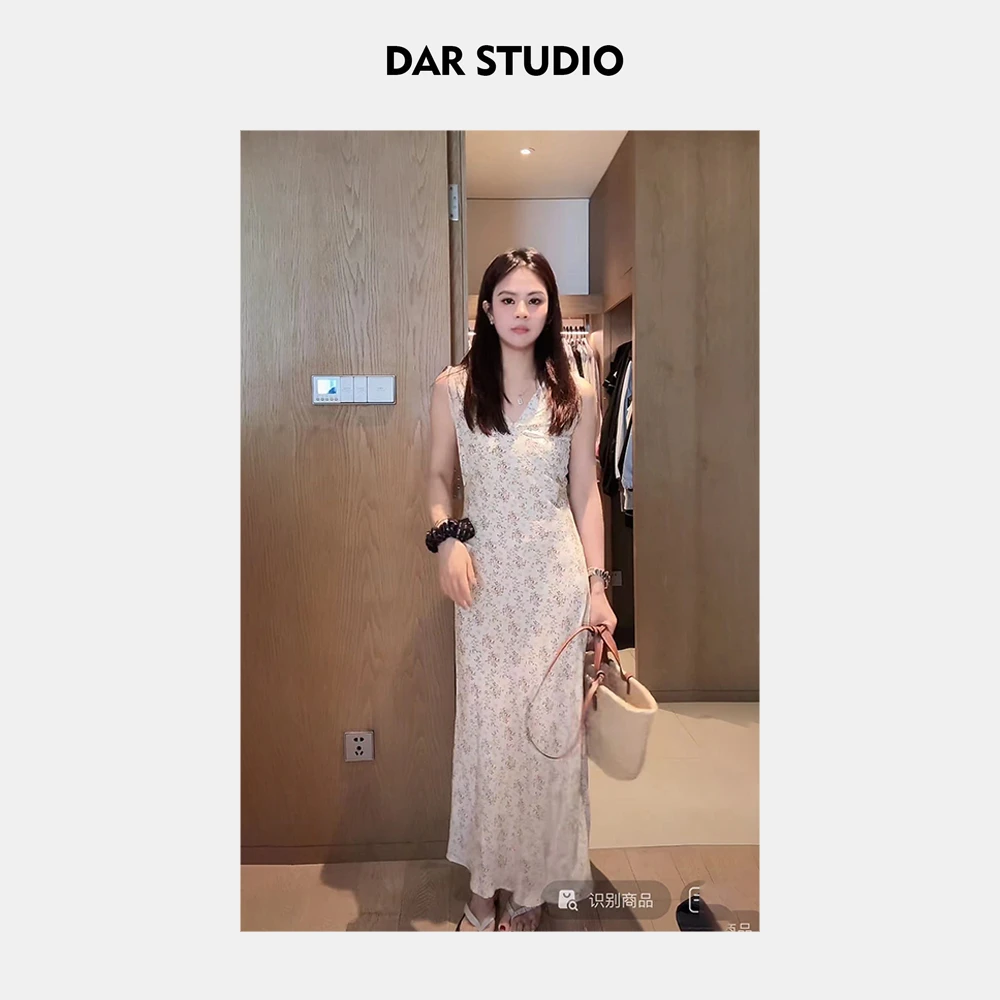 DAR STUDIO【塞纳晚风】2024夏100桑蚕丝温柔风法式碎花裙 66708