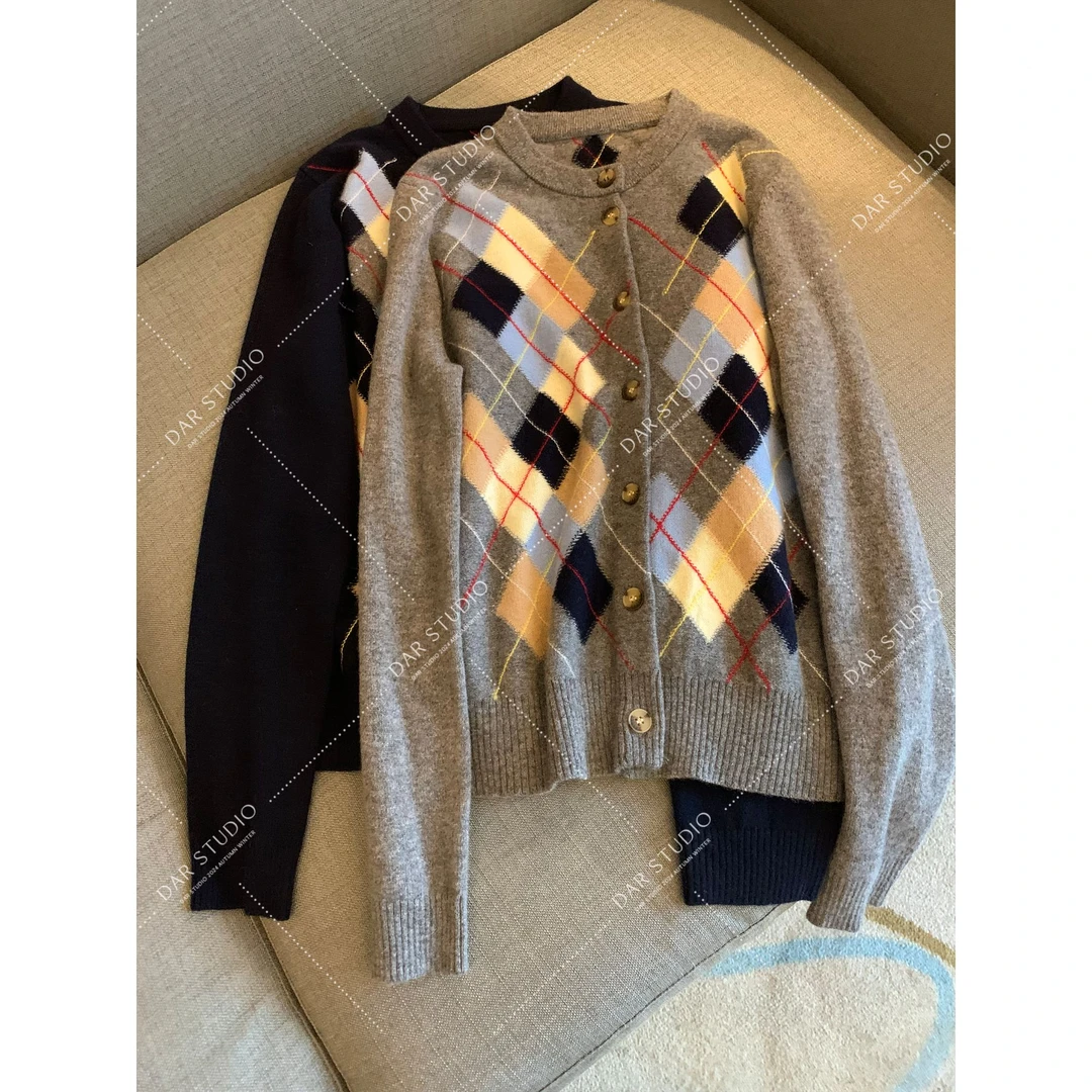 DAR STUDIO 深圳货【菱格毛衣】100羊毛秋冬菱格毛衣开衫24077