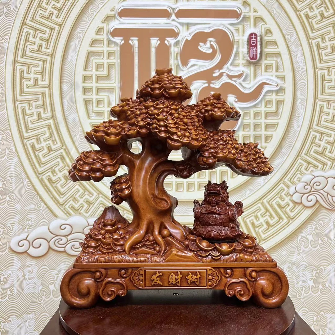 长28cm高31cm发财树摆件元宝福树可旋转貔貅玄关办公室桌面摆件
