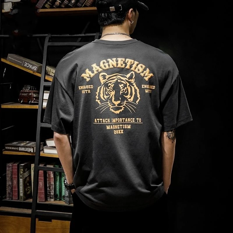 2025夏季新款纯棉日系复古短袖t恤男宽松大码ins潮牌半袖体恤上衣