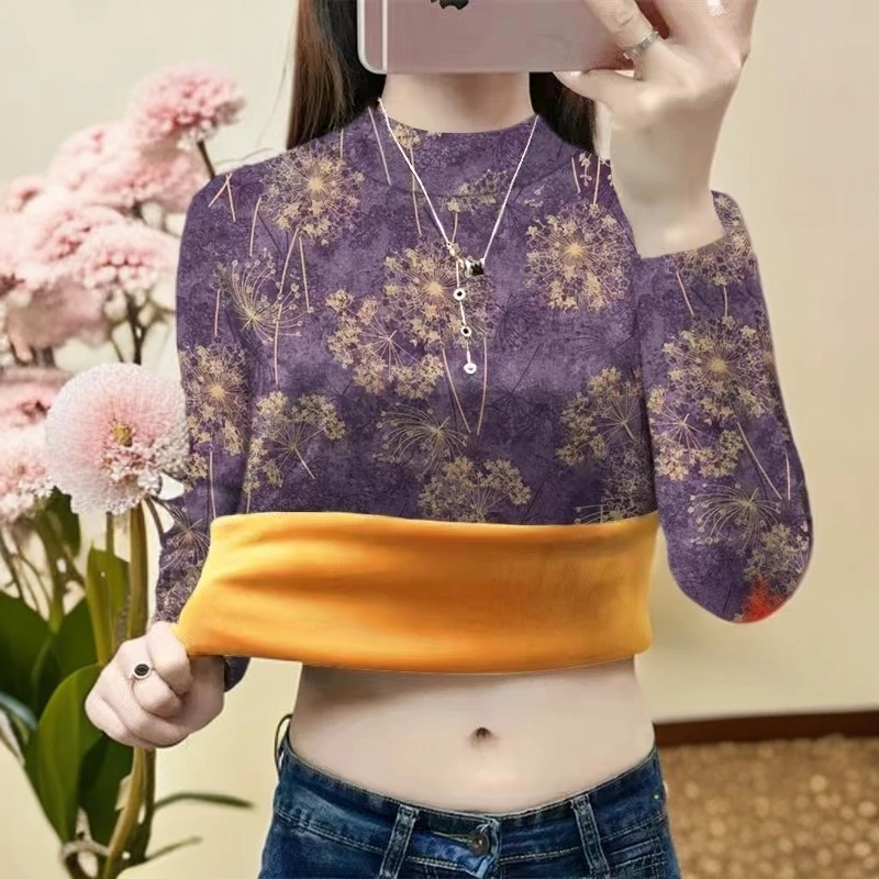 加绒加厚打底衫女新款冬季中年女装外穿半高领妈妈防寒老人保暖衣