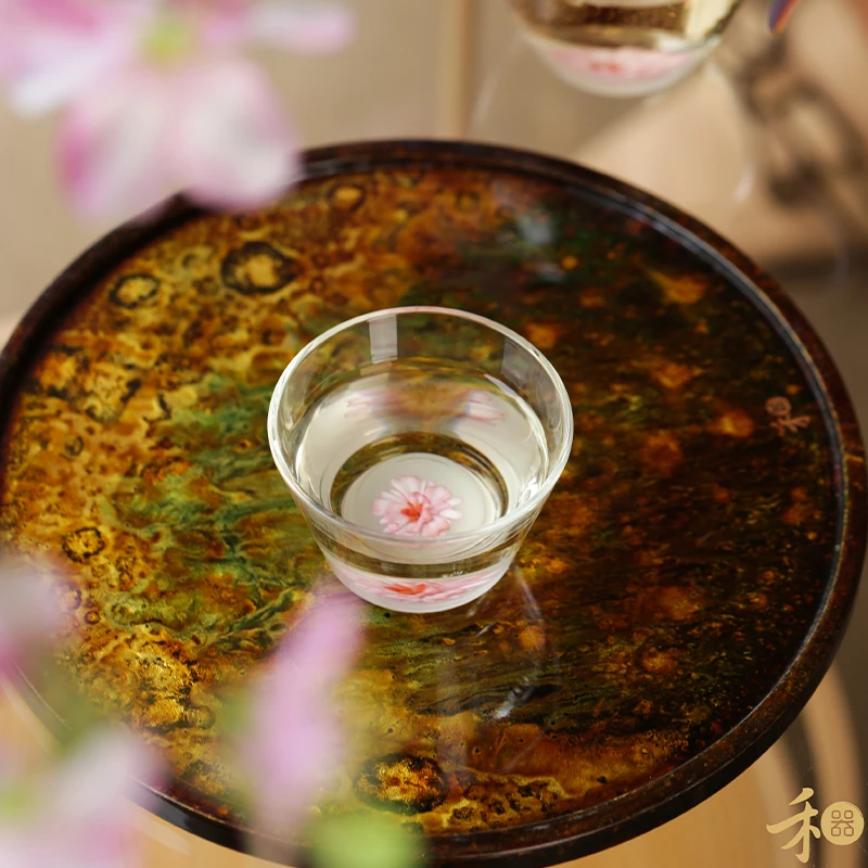 禾器花语棠韵玻璃主人杯高档海棠花茶杯耐热个人专用功夫茶品茗杯