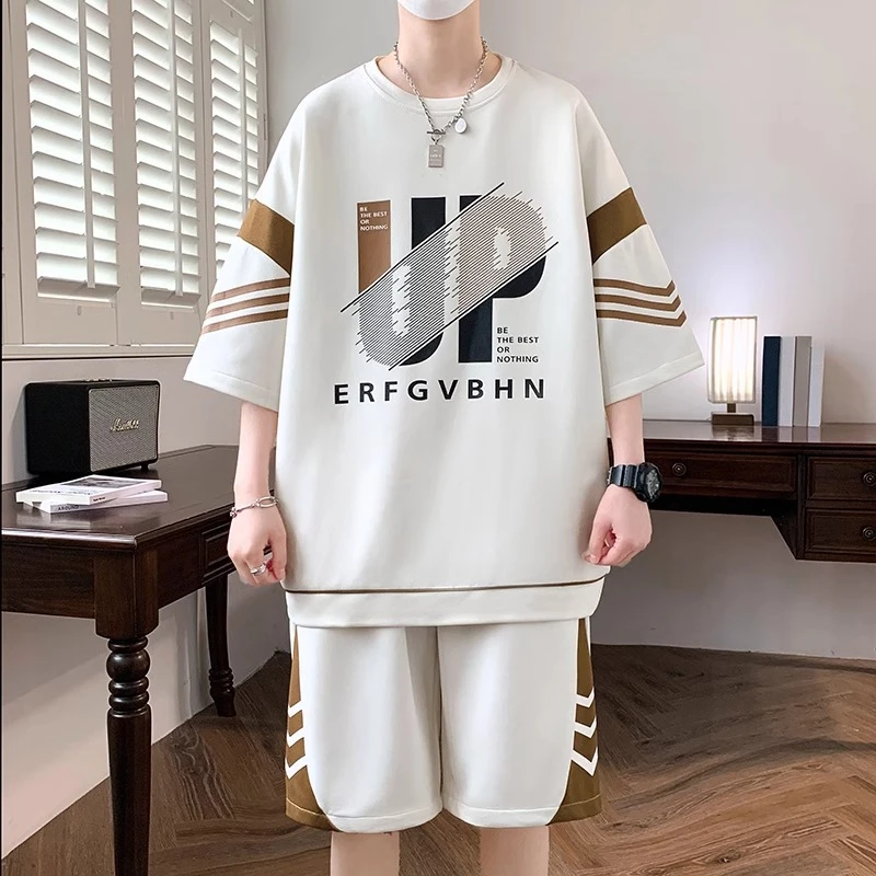 2024新款夏季青少年短袖t恤男初中高中学生夏装潮流帅气大童套装