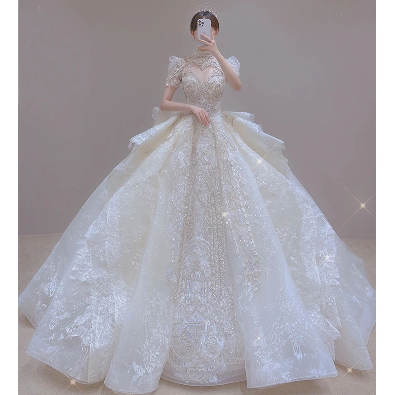 法式主婚纱2024新款新娘小个子轻纱2023宫廷风重工高级质感大拖尾