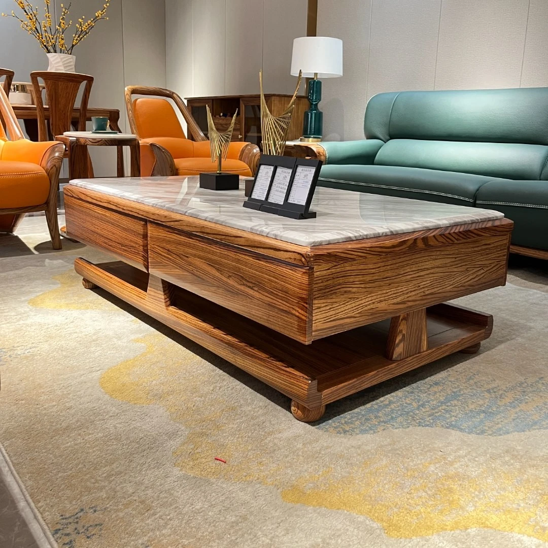 歌续 大乌金木茶几电视柜组合现代简约实木长方形带抽地柜新中式