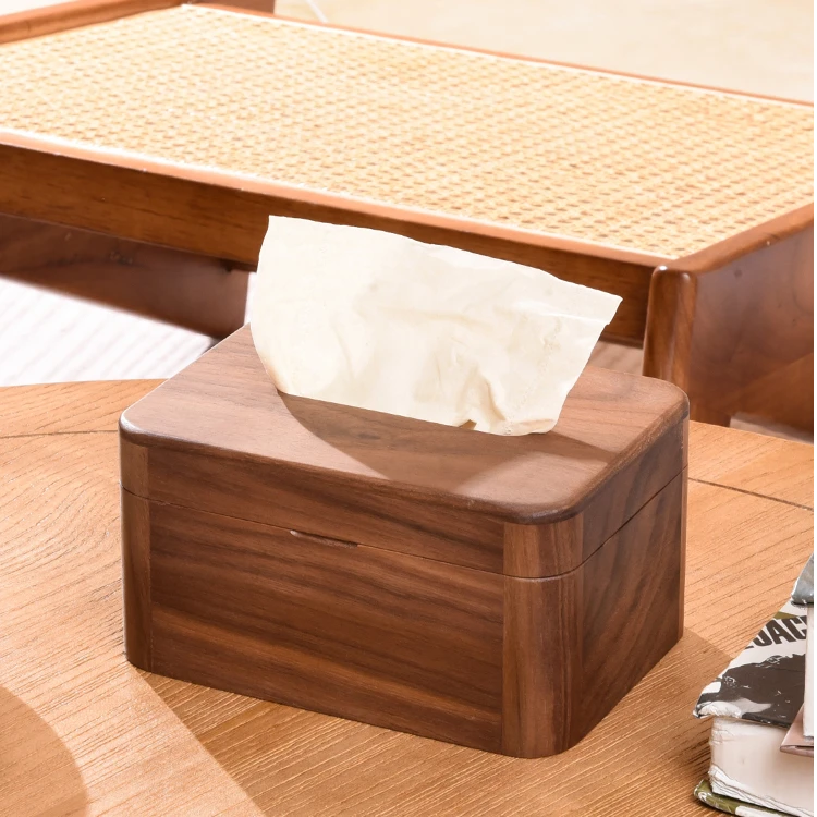 [大号] 胡桃木纸巾盒抽纸盒家用客厅简约餐厅木质