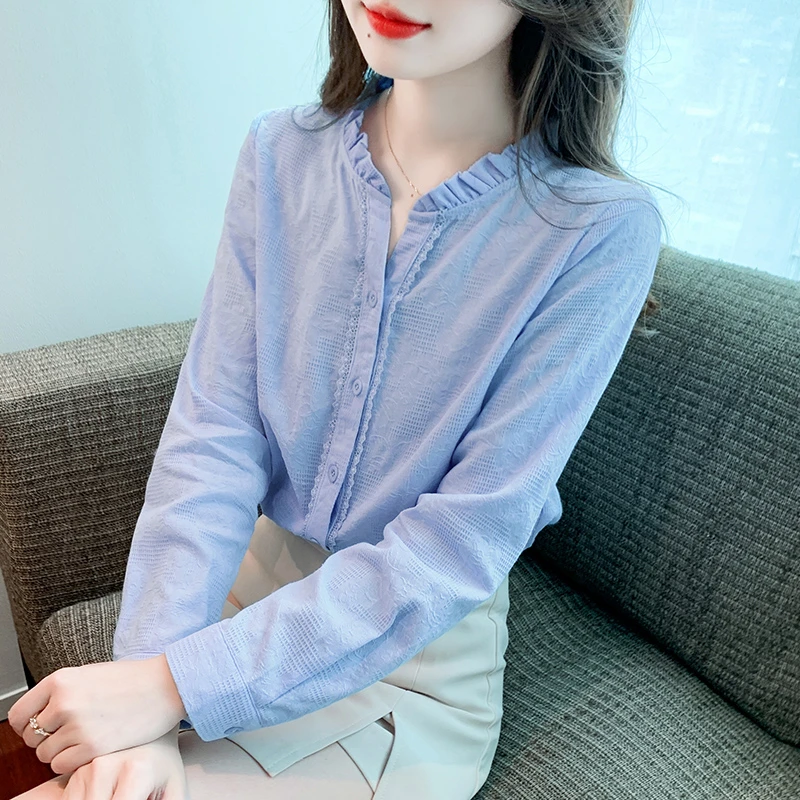 2024秋季新款时尚长袖纯棉衬衫女装别致时髦上衣减龄洋气全棉小衫