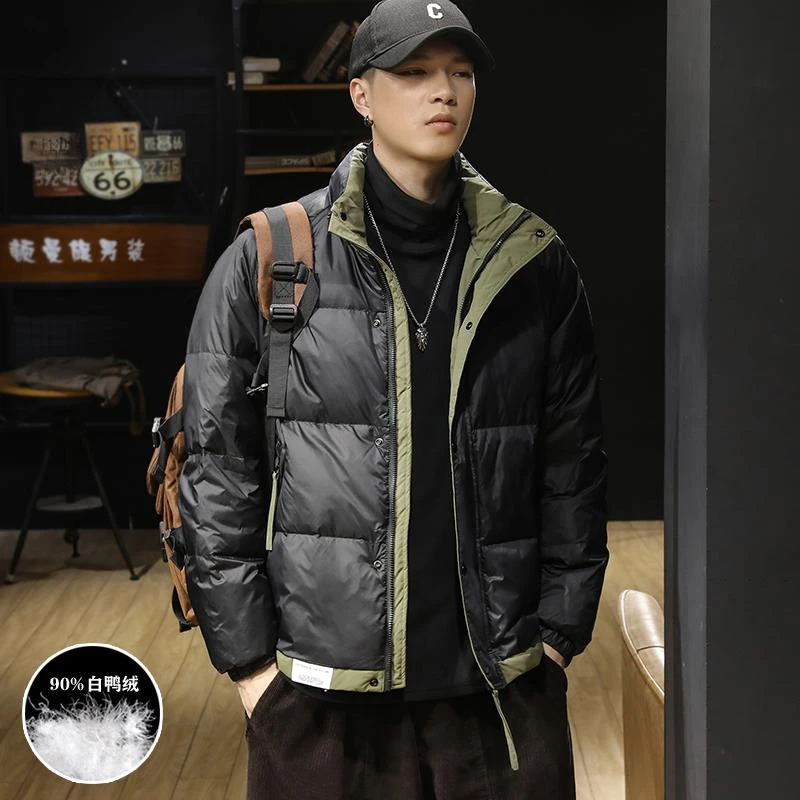90绒子冬季2024新款立领羽绒服男短款大码冬款秋冬男士棉服外套潮