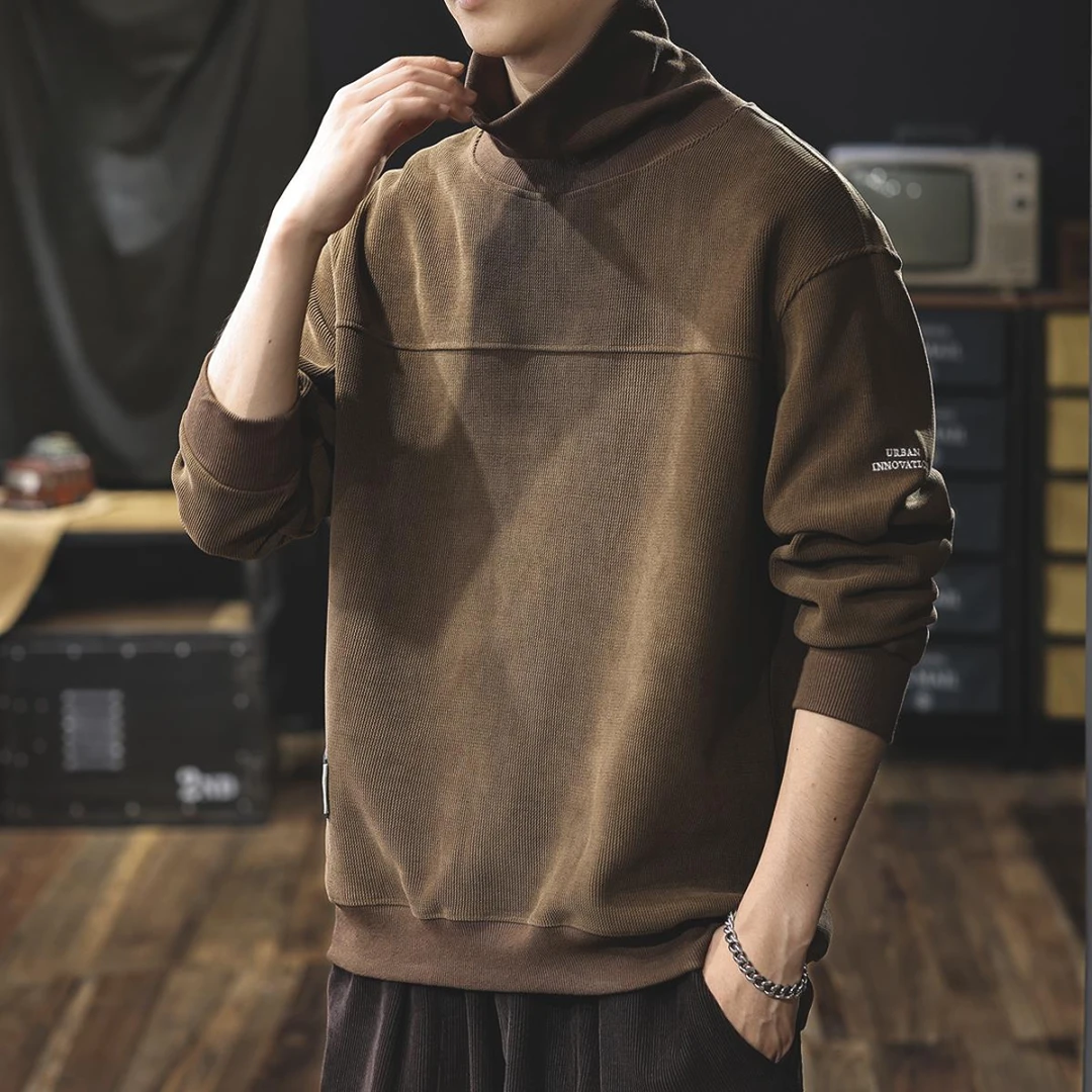 360g重磅灯芯绒条绒半高领卫衣男秋冬款美式宽松上衣潮牌套头外套