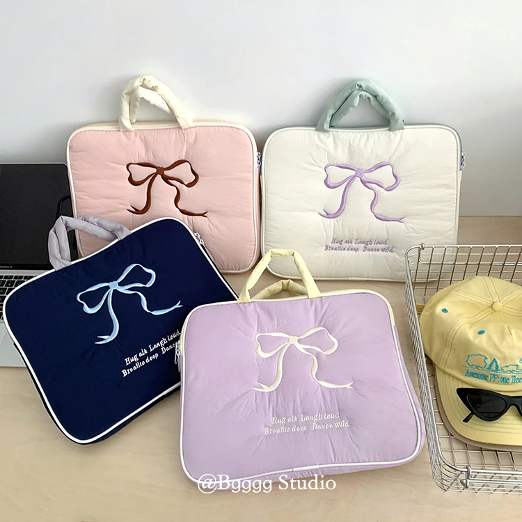 韩国ins可爱刺绣蝴蝶结少女心笔记本手提电脑包14寸苹果macbook平