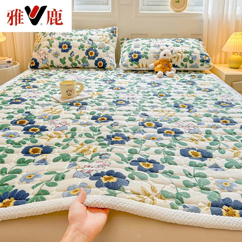 秋冬款牛奶绒加厚床垫寝室出租屋双重防滑单双人加绒床单