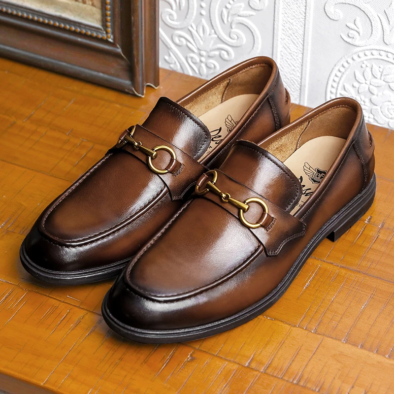 德赛冬季新款男士乐福鞋真皮透气软面一脚蹬商务透气时尚乐福鞋男