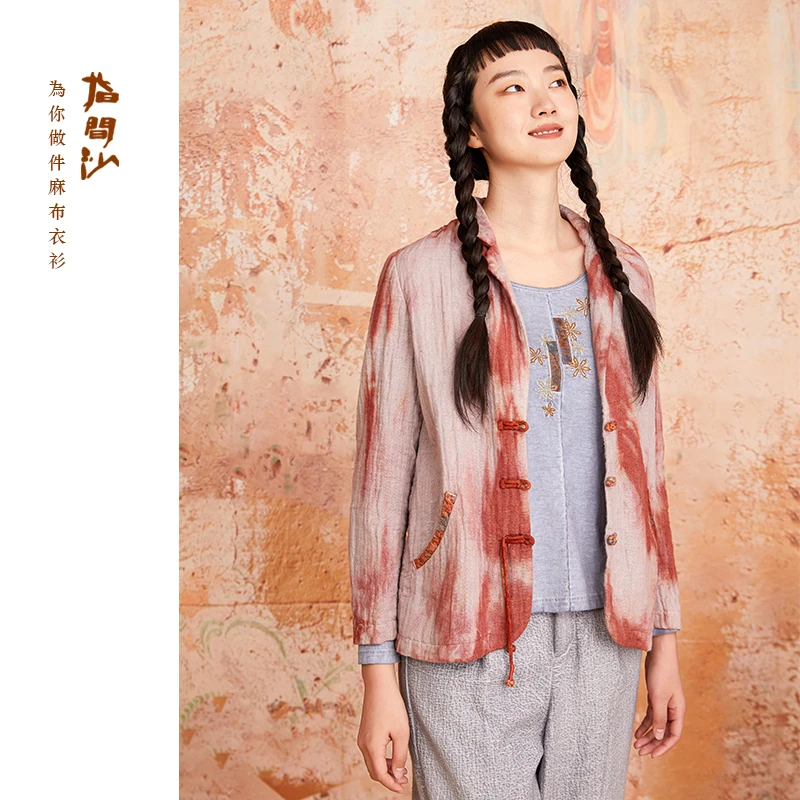 2231066指间沙女装2022年秋季新款文艺风手工仿泥染棉麻西装外套