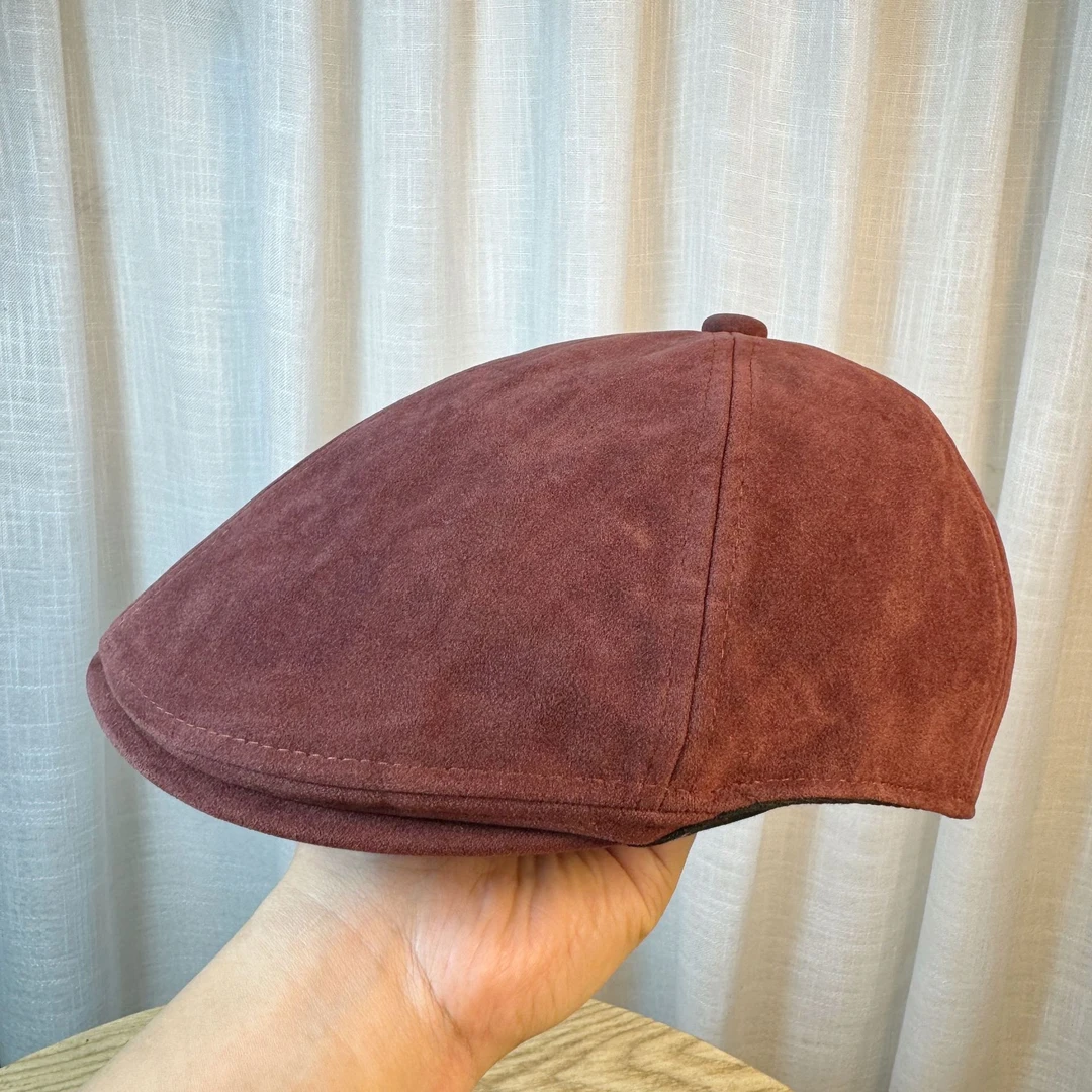 复古时尚前进帽男女秋冬麂皮绒百搭显脸小鸭舌帽韩版美式报童帽子