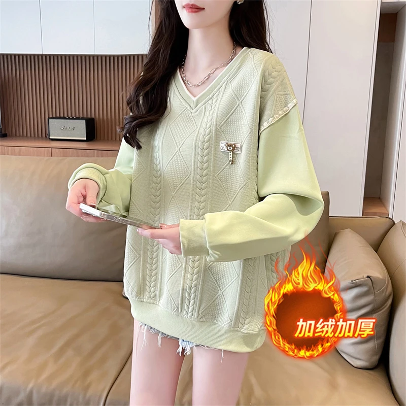 显白哺乳卫衣加绒加厚喂奶衣服秋冬款外出时尚装洋气宽松产后上衣