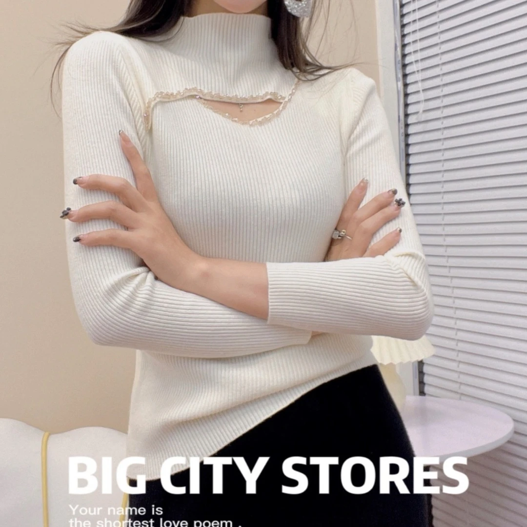 春季女装时尚1010娟洋气气质百搭钉珠镂空设计大气宽松针织衫上衣