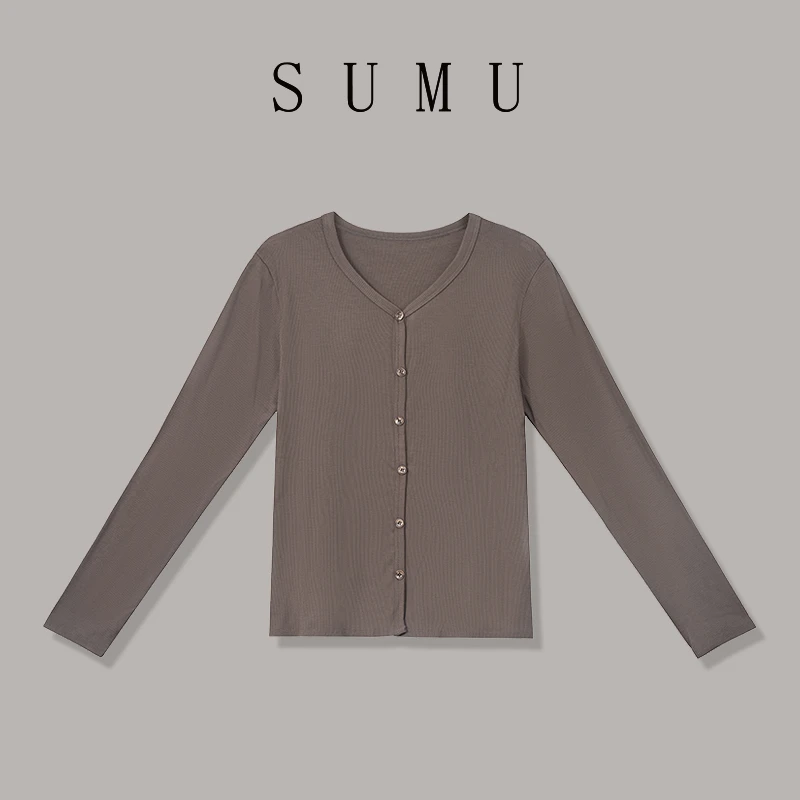 宿慕SUMU 女士T恤 8-27 秋季2024新款时尚百搭纯色长袖9161