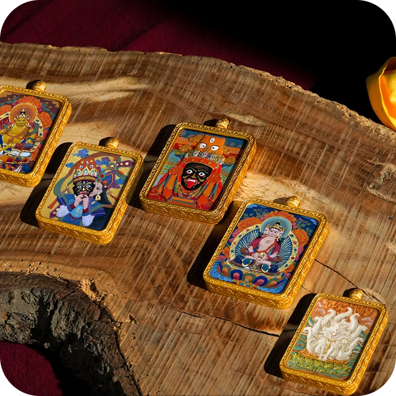 【擦擦唐卡】黄铜镀金外壳擦擦招财守护神纯手工正版扎基拉姆项链