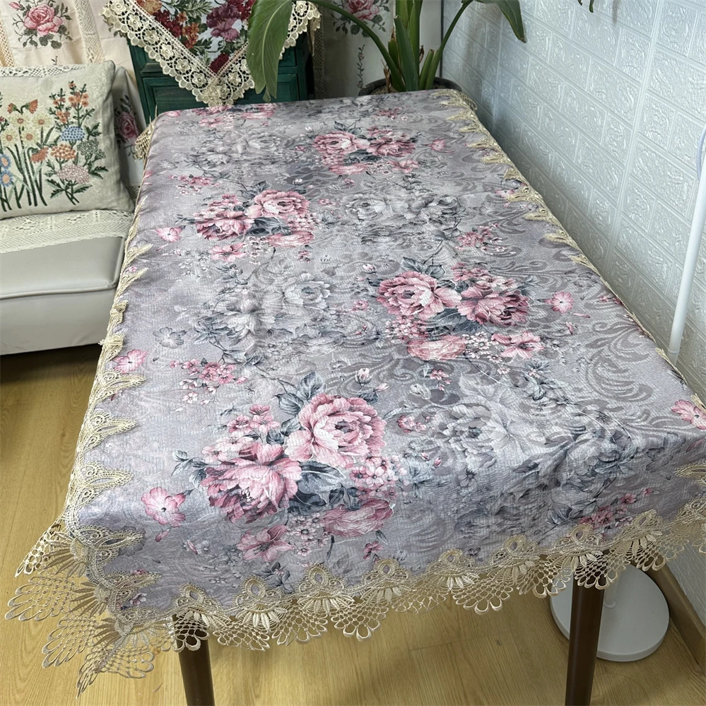 D006-3 贡缎（90*150CM）富贵紫提花水溶花边盖巾