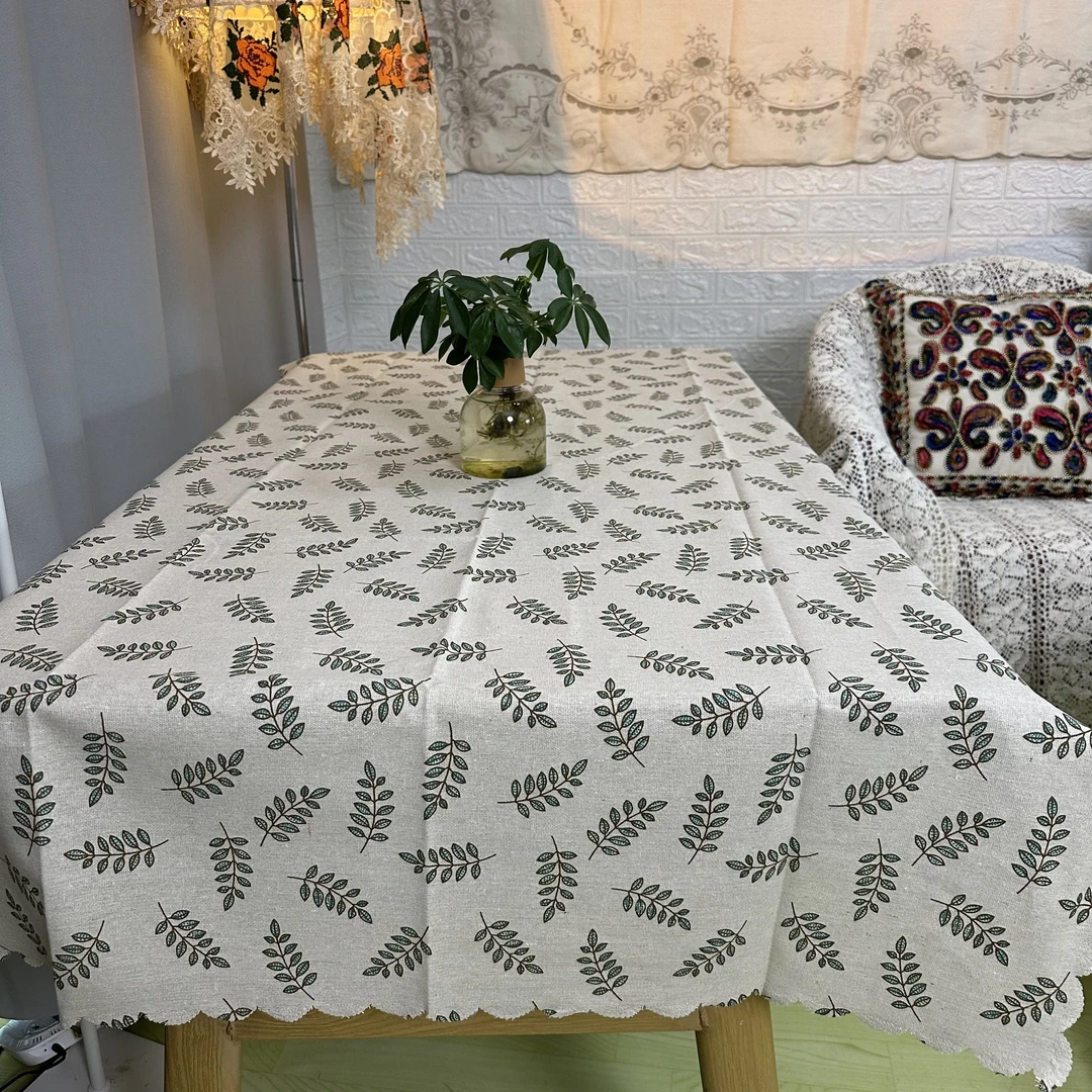 A005-18 棉麻（90*150CM）米色树叶盖巾