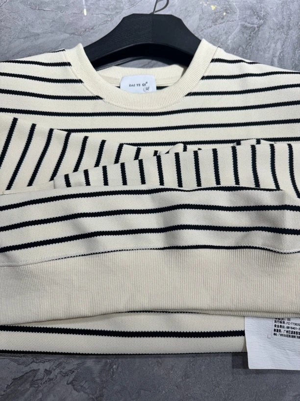 黑白条纹卫衣男ins潮牌春秋季套头衫体恤2024新款男装复古长袖T恤
