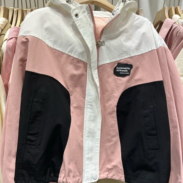 外套风衣休闲连帽女士拼色时尚百搭春季上衣韩版