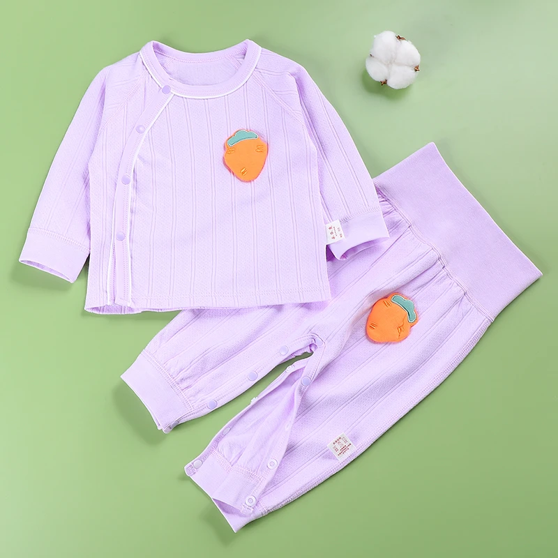 婴儿春秋打底秋衣套装纯棉薄款宝宝两件套居家服偏襟上衣高腰按扣