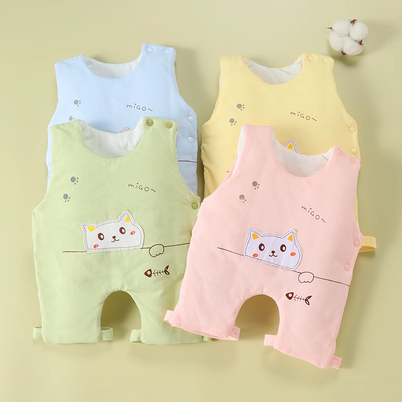 新生婴儿带腿肚兜秋冬保暖加厚儿童护肚脐夹棉背心宝宝睡觉防踢被