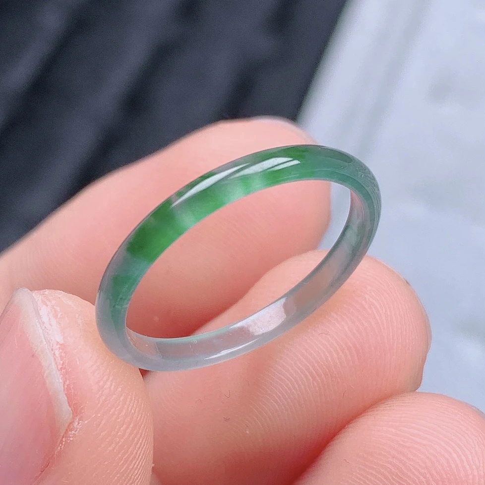 天然翡翠A货老坑冰种水润起胶飘绿戒指指环18号圈口内径18.1mm#58