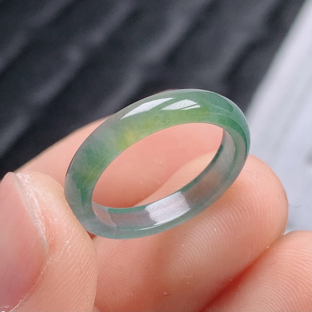 天然翡翠A货老坑种水润飘黄翡戒指指环12-13号圈口内径16.4mm#49